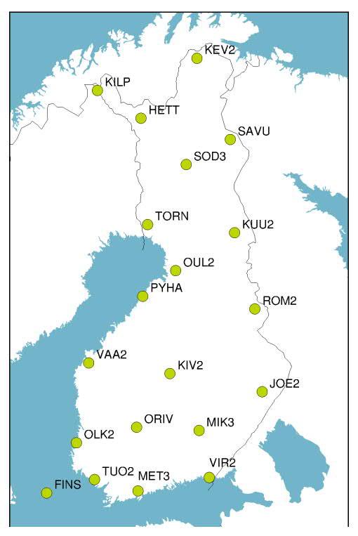 14 Kuva 7. FinnRef-verkkoon kuuluvat GNSS-asemat vuonna 2017.
