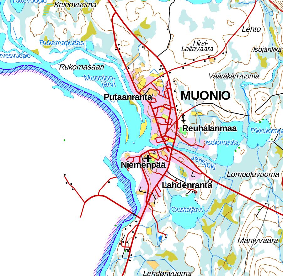 Muonion kuntakeskuksen osayleiskaava Analyysin pohjalta: Kuvatkaa kartalle karkealla tasolla Rakenne Keskeiset rakennetut alueet ja kylän rajat Laajentumissuunta/