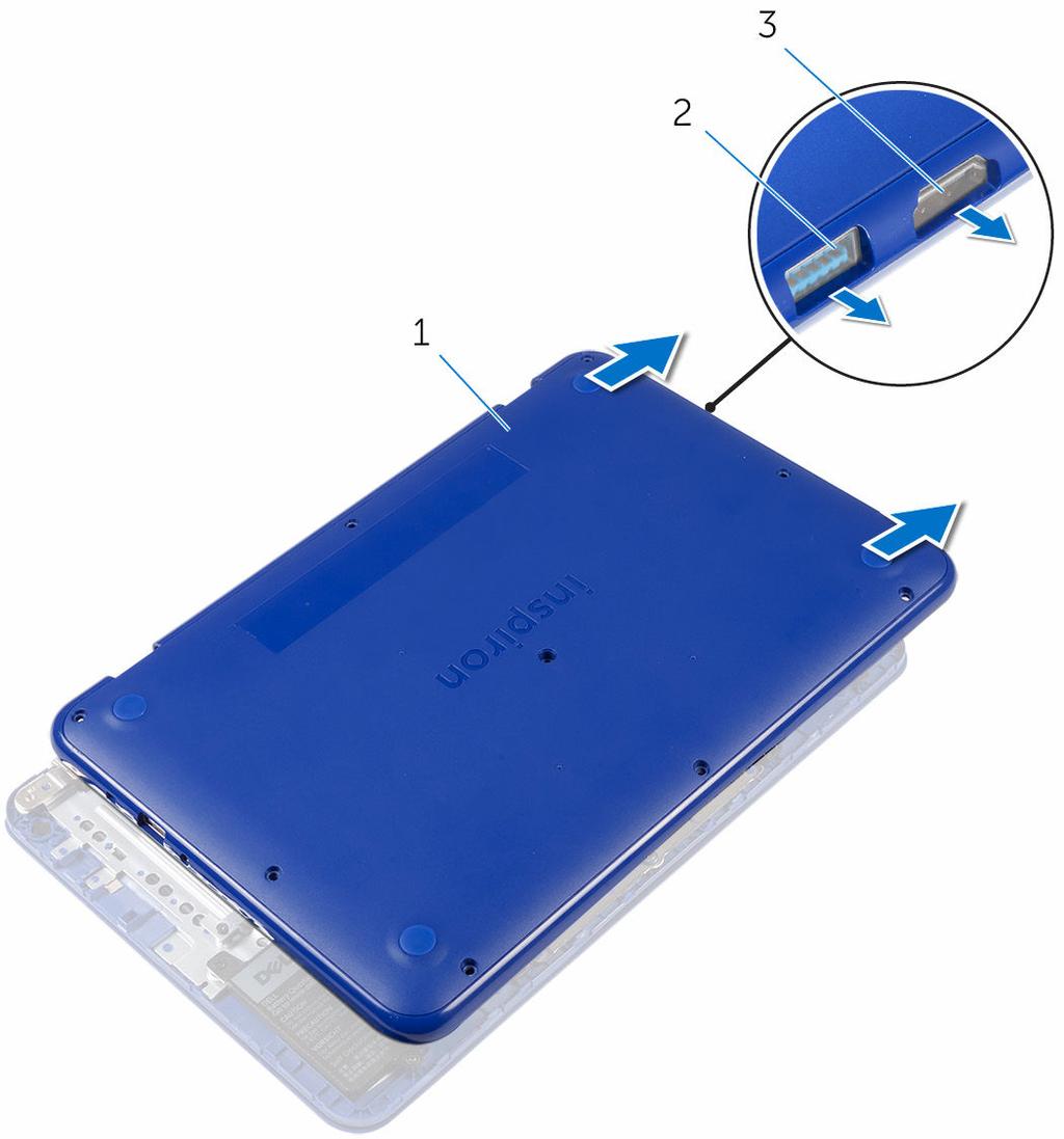 5 Työnnä rungon suojuksen kokoonpanoa oikealle ja irrota se HDMI- ja