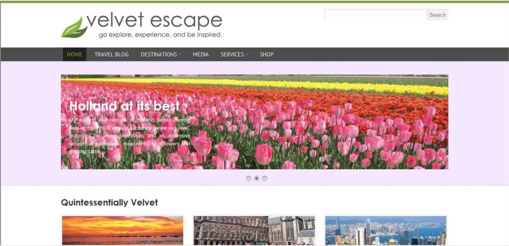 6 Matkailuaiheiset sosiaaliset sivustot ja blogit 6.1 Velvet Escape 1. Kanavan nimi ja URL-osoite Velvet Escape http://velvetescape.com/ sos.