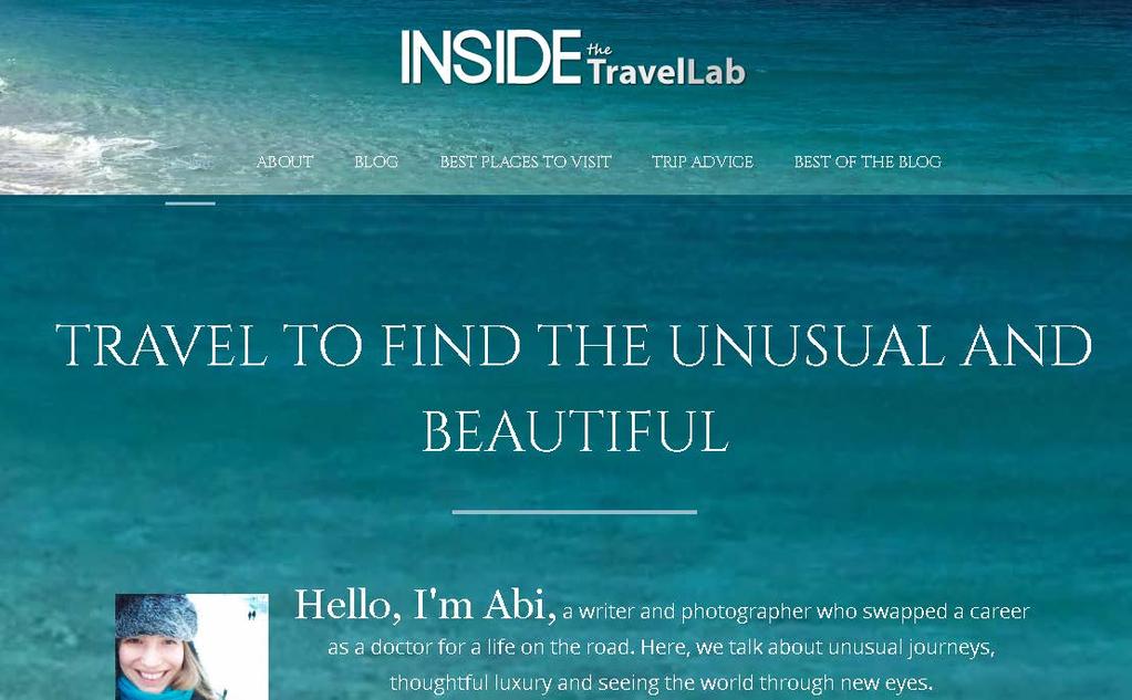 6.6 Inside the Travel Lab 1. Kanavan nimi ja URL-osoite Inside the Travel Lab http://www.insidethetravellab.com/ sos. media, muu teemakohtainen Blogi. 3. Sivuston kieli englanti 4.