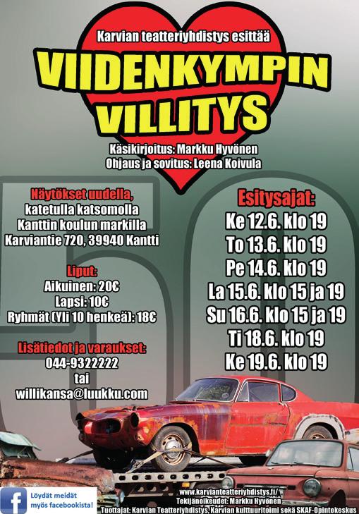 Suosittu 4H-kesäleiri 10.-12.6. Nummijärvi Campingissä, lapsille ja nuorille 10 ikävuodesta ylöspäin. Ilmoittautumiset Tarjalle 050 35 77 833. Ma 10.6. Itä-Viron vaate- ja tavarakeräys srk-talolla klo 13 alkaen, seurat klo 14.