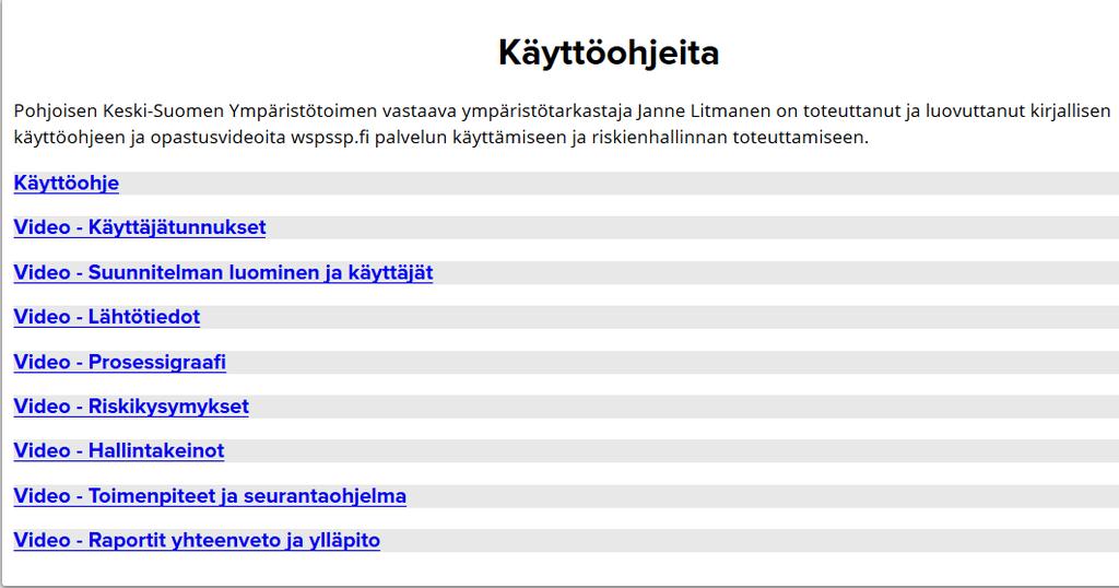 Ohjeet WSP:n tekemiseen Kahdeksan ohjevideota