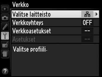 Vaihe 2: WT-5:n valitseminen Valitse WT-5 kameran käyttämäksi verkkolaitteeksi. 1 Näytä laitelista.