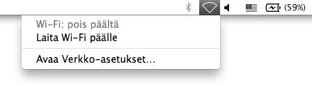 Mac OS X 1 Napsauta Wi-Fi-kuvaketta ja valitse Laita Wi-Fi päälle.