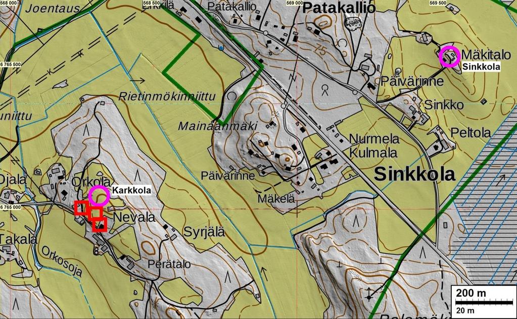 1832 isojakokartalta paikannetut uudet talot vanhat talot ovat