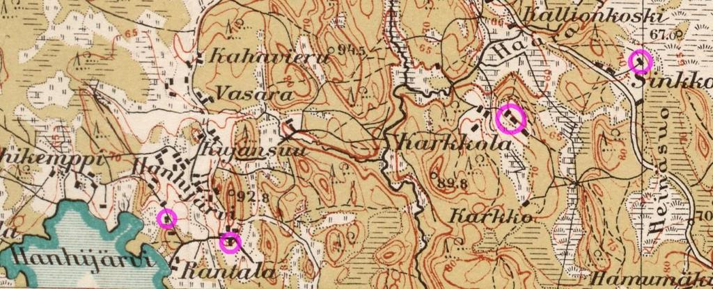 Alla ote Sinkkolan ja Karkkolan isojakokartasta v. 1832.