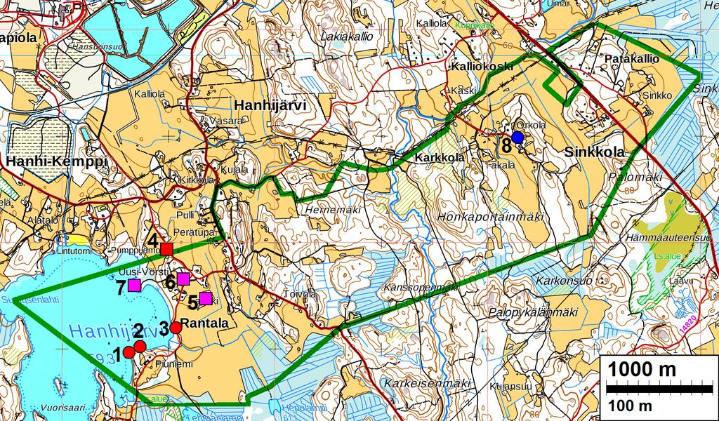 9 Yleiskartat Raportissa kuvatut kohteet: punaiset