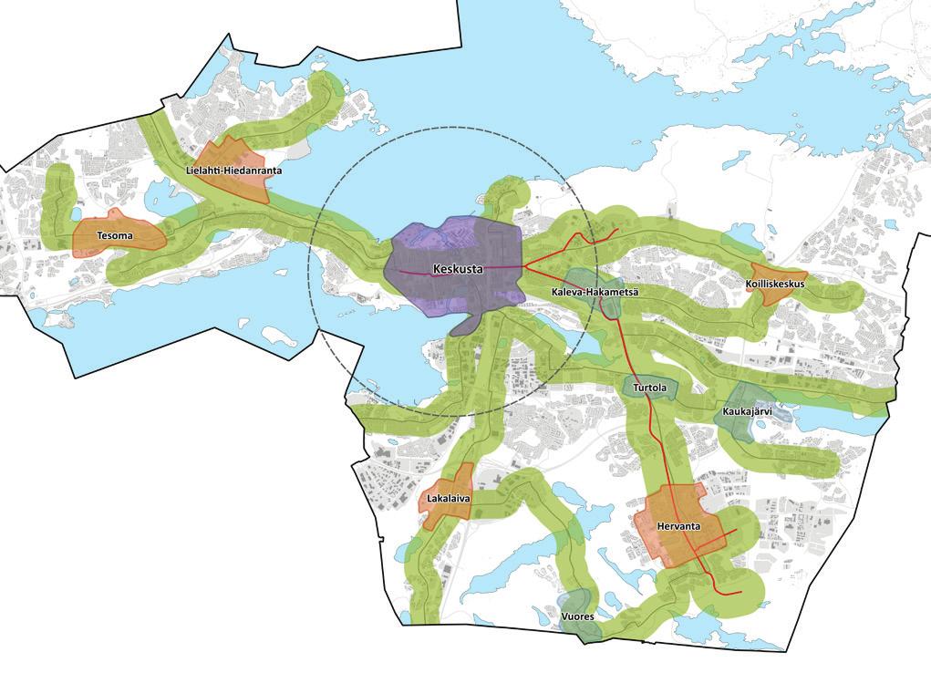 Pysäköinti osana kaupunkikehitystä 25 Kuva 6. Pysäköintinormin vyöhykejako Kuvassa 7 on esitetty pysäköintipaikkojen mitoitusprosessi kaavion muodossa.