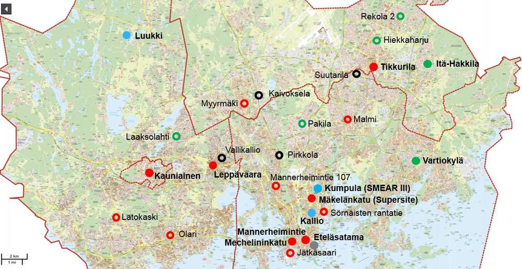 Mittausasemat Vilkkaat kadut Pientaloalueet Satama Tausta-alueet Sensoripaikat