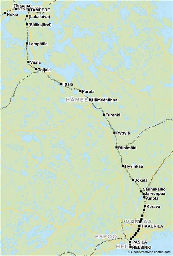 1: Kaukoliikenneasemat Helsinki / Pasila, Tikkurila / (Lentoasema) ja Tampere 2a: Kaukoliikenneasemat Hämeenlinna 2b: Kaukoliikenneasemat Riihimäki, Toijala ja Lakalaiva (uusi) 3: Taajamajuna-asemat