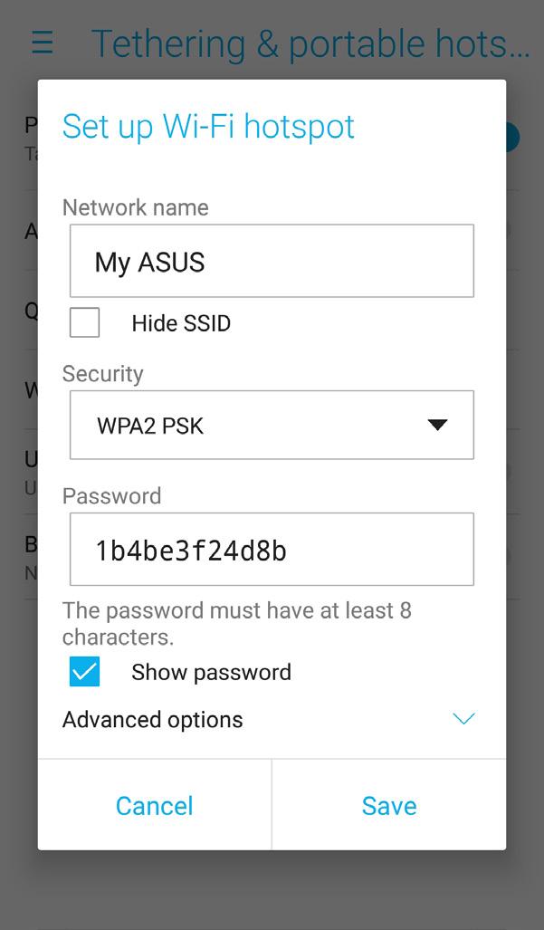 Jaettu yhteys Jos WiFi-yhteyttä ei ole käytettävissä, voit käyttää ASUS Phone modeemina ja tehdä siitä WiFitukiaseman, jotta voit käyttää internetiä kannettavalla tietokoneella, toisella tabletilla