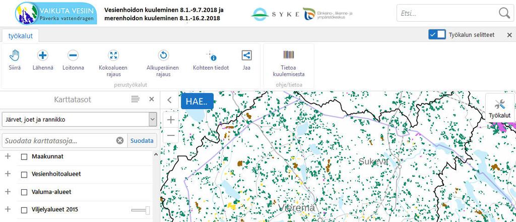 Vaikuta vesiin kartta Monipuolisesti tietoa vesien tilaan vaikuttavista