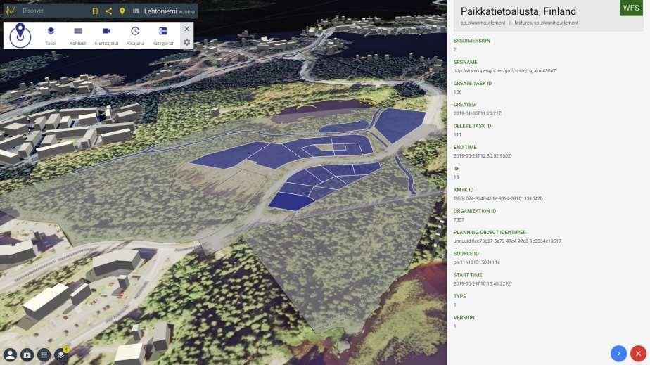Käyttöliittymäesimerkki: MAPGETS Symetrin valmistelema Kuopion pilottialueen kaava