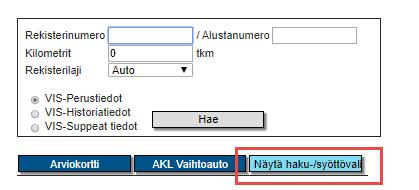 2.1.2 Arvioinnin aloitus tyyppihaku-toiminnolla Tyyppihakua käytetään tilanteissa, joissa ajoneuvon tietoja ei löydy Traficomista rekisterinumeron perusteella.