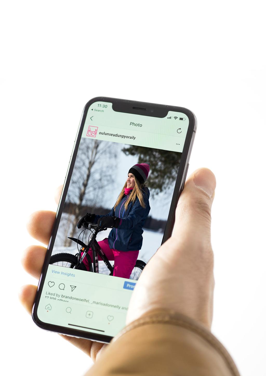 INSTAGRAM Web Kampanjailmeen tuottavat oululaiset pyöräilijät pääosin itse, ilme rakentuu tukijalkojen (tunnuksen, typografian, värien) lisäksi vahvasti kuvamaailmaan ja viestintään, jossa oululaiset