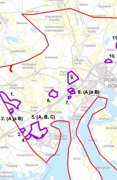 Etäisyys keskustaan: - Porvoo 14 km - Helsinki 33,5 km - Sipoo 6,5 km - Loviisa 45,5 km Porvoosta kohtuullinen matka. Hyvät liikenneyhteydet alueelle.