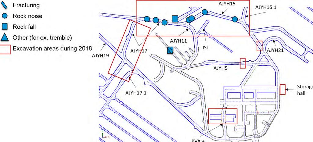 78 Figure 3-57. Location of the visual observations made during 2018. Most of the observations was located in the excavation areas and were rock noise.
