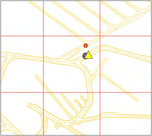 9) on 12 April 2018 at 07:29 (UTC), yellow triangle: rock noise observation on 12 April in vehicle connection 17 chainage 377. The distance between the gridlines is 100 m. Figure 4-2.