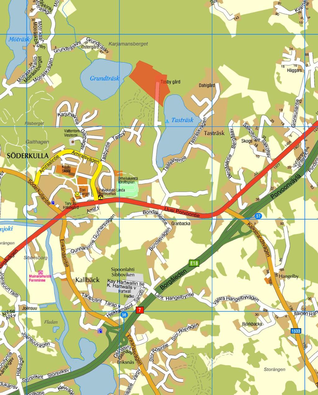 Kaava-alueen sijain kunnan opaskartalla Sipoon kunnan mi aus- ja kiinteistöyksikkö.