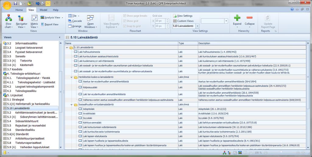 Navigator view-näkymä Täällä hallinnoit elementtejä eli: - voit editoida niiden attribuutteja, kuten