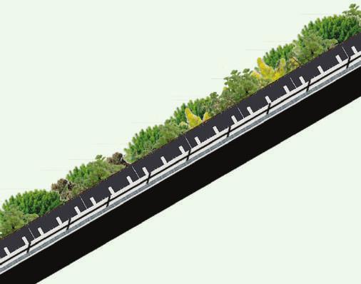 Ratkaisut jyrkille 10-45 katoille: viherkatto Ecorasterilla Maksaruohomatto ja kasvualusta, n. 40-50 mm Ecoraster kennot, 40 tai 50 mm Geoverkko, esim.