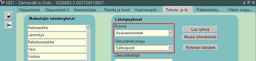 8(19) Yhtiötä koskeva lähetysryhmän oletuslähetystapa asetetaan Visma Fivaldin Java-puolella Yhtiön ohjaustiedoissa ( Kiinteistöhallinta > Yhtiön ohjaustiedot ) Tuloste- ja lähetysryhmät