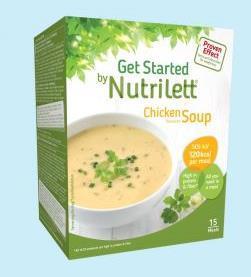 Nutrilett VLCD Chicken Soup 15 pack TUOTETIEDOT Soijaproteiini (sisältää sulfiittia), kuivattu glukoosisiirappi, soijakuitu, rasvaton maitojauhe, kasviöljy (soija, rapsi), kivennäisaineet