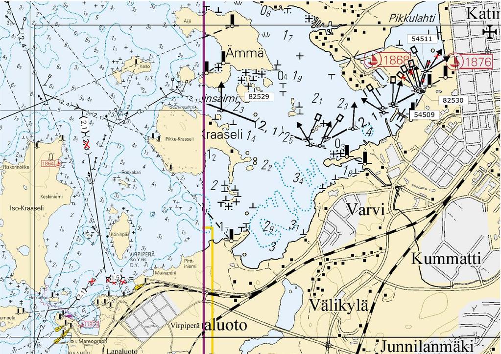 Kuva viitteeksi, karttaotteet ei merikartan mittakaavassa / Bild för referens, kortutdrag inte i sjökortets skala / Image for reference, chart extracts not to scale of chart ( FTA, Vaasa/Vasa 2017 )