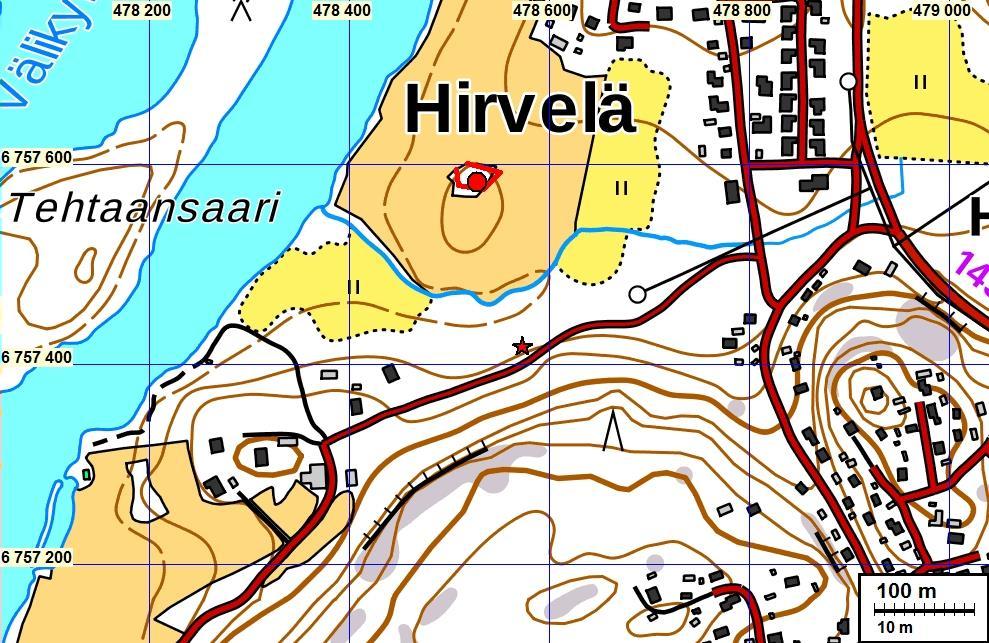 3 Inventointi Selvityksen kohteena olleet jäännökset sijaitsevat punaisen tähden kohdalla. Ne ovat reki