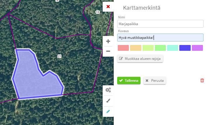 Alueen piirtäminen kartalle Piirrä alue painamalla kartalta lähtöpiste, josta haluat aloittaa piirtämisen.