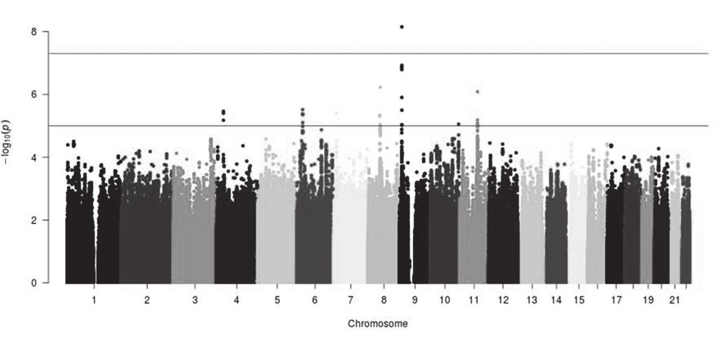 Fig. 12. Manhattan plot showing the p-values of the meta-analysis.