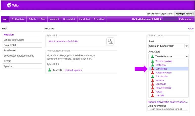 Ohituslista poissaoloviestin ohittaville numeroille Mikäli haluat tehdä ohituslistan numeroista, joista tulevat puhelut ohittavat poissaolotiedotteen ja ohjautuvat suoraan sinulle, toimi näin: 1.