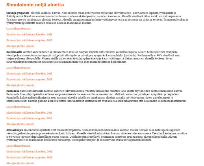 aluesimulointien raportit ja