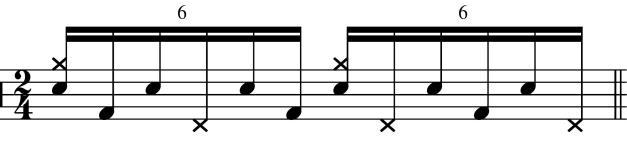 11 Kuva 11. Neljäsosatriolin siirtyessä 1/16-triolin eteenpäin saadaan aikaan yllä oleva rytmi. Kuva 12. Sama yhdistelmä 1/8-triolein ja sen displacement. Kuva 13.