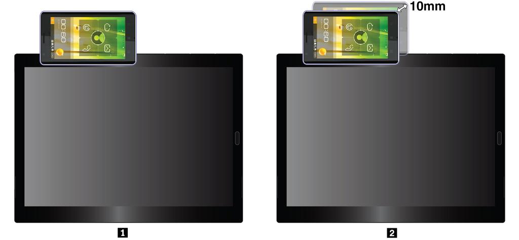 Laiteparin muodostaminen tietokoneen ja NFC-toiminnolla varustetun älypuhelimen välillä: Varmista ennen aloittamista, että älypuhelimen näyttö on ylöspäin. 1.