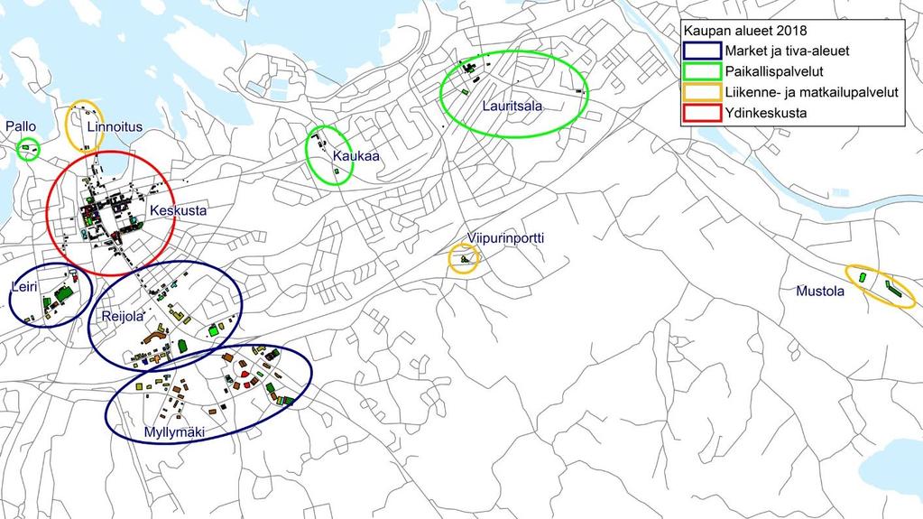 2. KAUPAN NYKYTILA LAPPEENRANNASSA Lappeenrannan kaupan nykytilaa analysoidaan kartoitusten pohjalta. Kaupan sijoittumista on tutkittu kartoittamalla kaupan palvelut Lappeenrannassa.