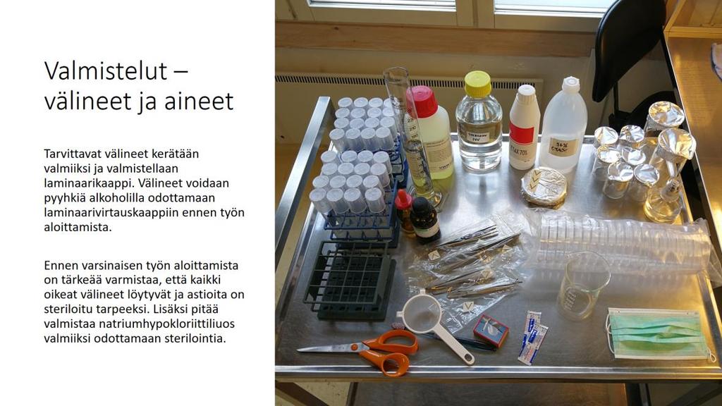 kääreen sisään. Käärityt kannet laitetaan lämpökaappiin muiden steriloitavien välineiden mukaan.