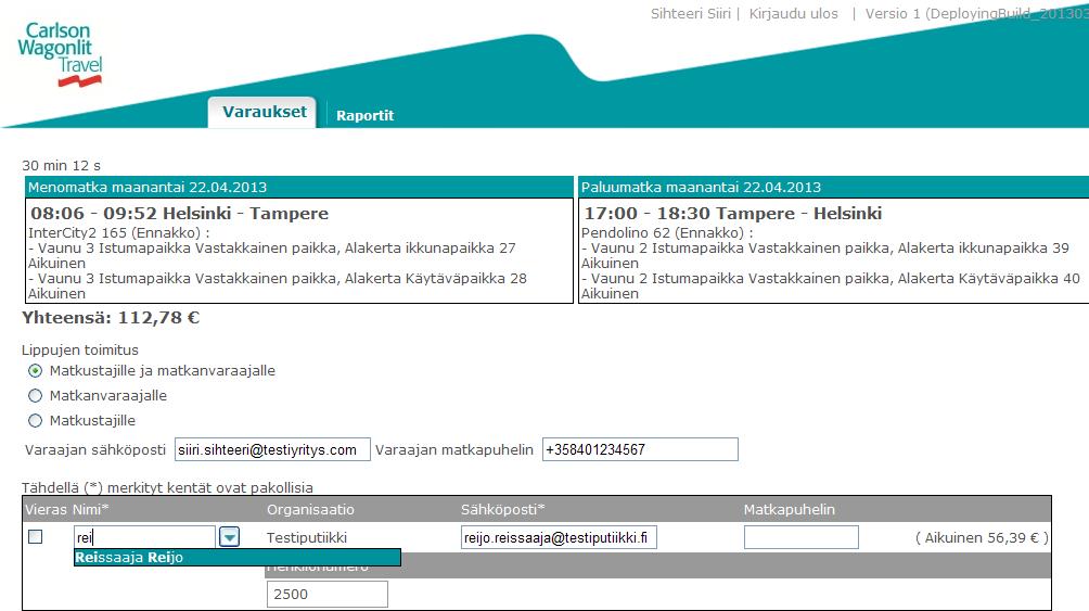 Matkustajat ja lipuntoimitus 1 2 3 4 5 Viitetiedot Yrityksessä mahdollisesti käytössä olevat laskutuksen lisätiedot, kuten henkilönumero ja kustannuspaikka, näytetään CWT Portrait Masterprofiilissa