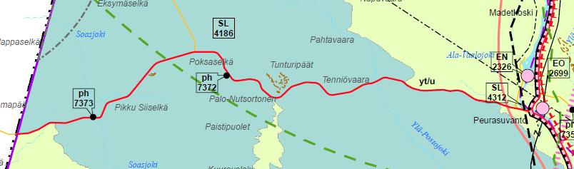 Yhdystie, uusi Uusi tieyhteys Peurasuvanto Kuivasalmi sijaitsee Pomokairan Natura 2000 -alueella Lokan