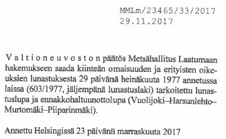 TOIMITUKSEN ALOITTAMINEN Valtioneuvoston lunastuslupa ja ennakkohaltuunottolupa 23.11.