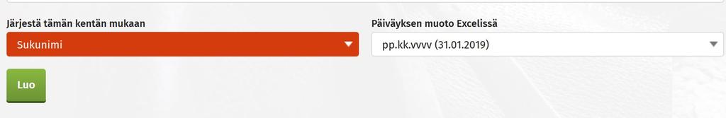 Raportin luominen Sivun alareunassa on pudotusvalikko, josta voit valita minkä kentän mukaan Excel lajitellaan. Tätä ei ole välttämätöntä valita.