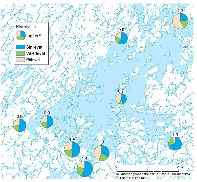 Taulukko 6. Tilastollinen merkitsevyys verrattaessa eri leväryhmien biomassan (klorofylli a ) tai suhteellisen osuuden muutosta heinä- ja kuun välillä Wilcoxonin merkittyjen sijalukujen testillä.