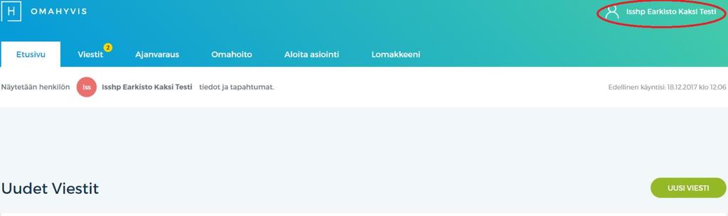 Omahyviksestä uloskirjautuminen Uloskirjautuminen sähköisestä asioinnista (Omahyviksestä) tapahtuu oikeasta yläkulmasta. 1.