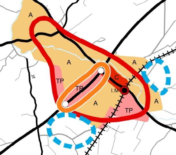 Kaava-alueen sijainti on osoitettu sinisellä ympyrällä. Voimassa on myös maakuntavaltuuston 11.6.