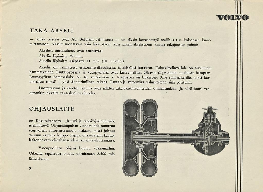 jonka on ' votvo TAKA-AKSELI pääosat ovat Ab. Boforsin valmistetta täysin kevennettyä mallia s. t. s. kokonaan kuormittamaton.