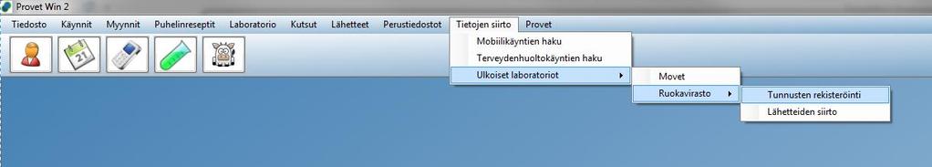 s. 1 / 8 Ruokavirasto lähetteet Provet Win ohjelmassa Tunnuksen luominen Ennen toiminnon käyttämistä tulee luoda tunnus Ruokaviraston järjestelmään, se tehdään Provetin pääohjelmasta kohdasta