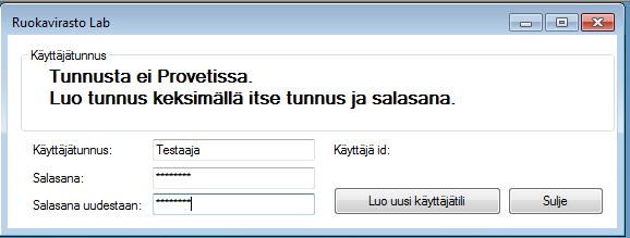 Tämän jälkeen Luo uusi käyttäjätili ottaa yhteyttä Ruokaviraston järjestelmään ja luo tilin ohjelmaasi. Ota tunnuksesi ja salasanasi muistiin.