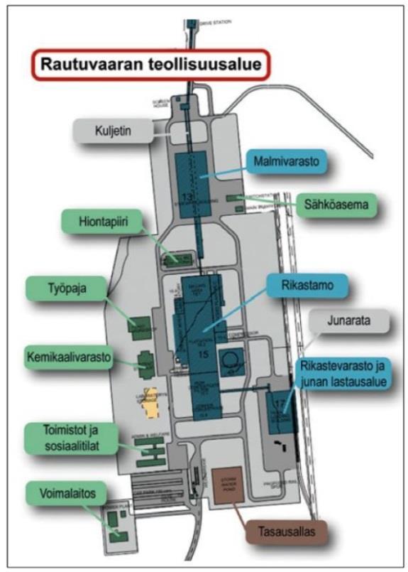 ja sähköasema. Kuva 5-5 Rautuvaaran teollisuusalue (Ramboll Finland Oy 2013). 5.2.7 Rikastushiekan loppusijoitusalue Rikastushiekka pumpataan rikastamolta rikastushiekka-alueille Rautuvaaraan.