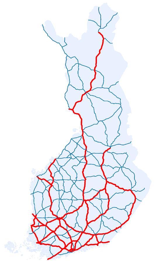Ehdotus maanteiden runkoverkoksi Pituus (km) Pituus (%) Liikennemäärä keskimäärin (KVL) Raskaan liikenteen määrä keskimäärin (KVLRAS) Osuus pääteiden suoritteesta (%) Osuus pääteiden
